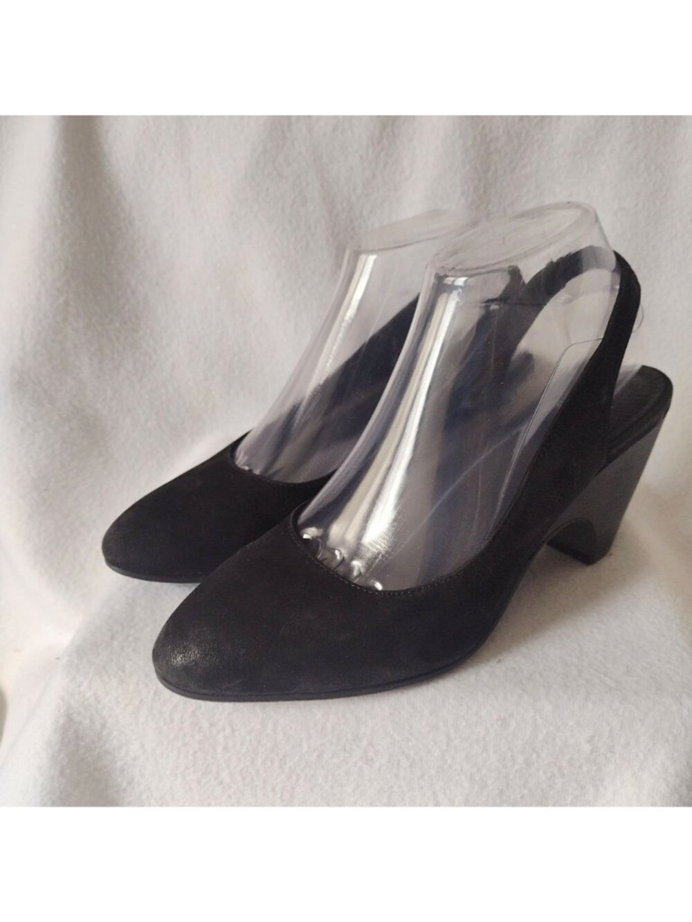 Eileen Fisher Milla Black Leather Slingback Heels 7.5 Nubuck Heels - Picture 9 of 9